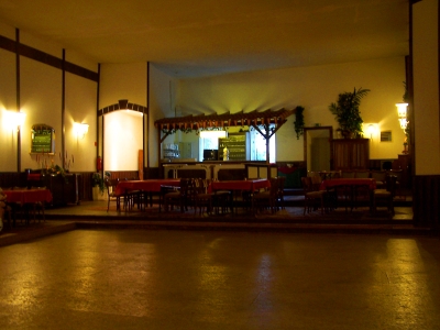 Blick in den Saal auf Theke und Eingang